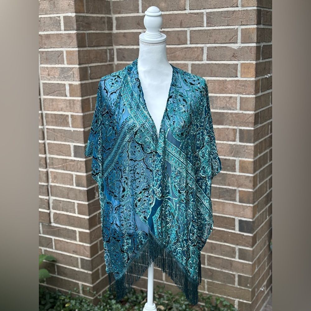 World Market Boho Chic Blue Paisley Kimono - Picture 2 of 7
